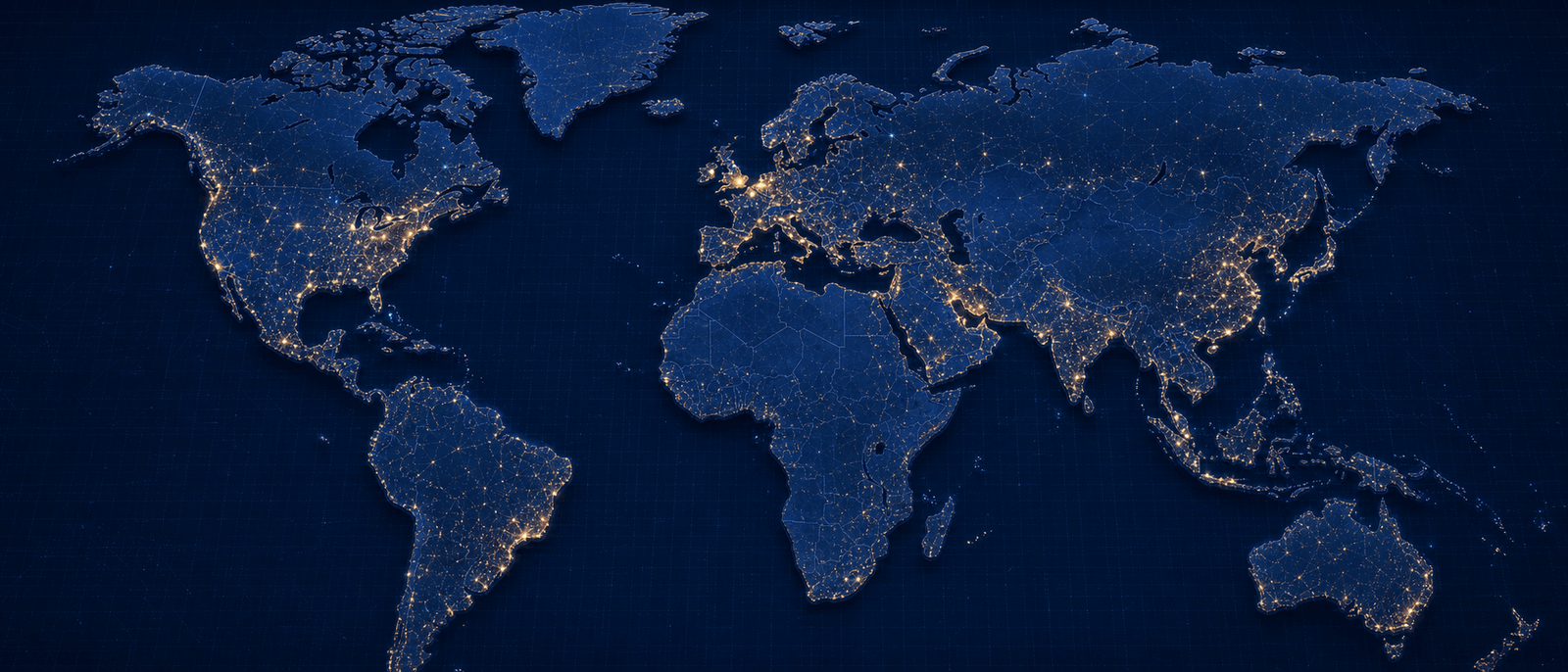 Illuminated world map showing Avantheon's global trade network