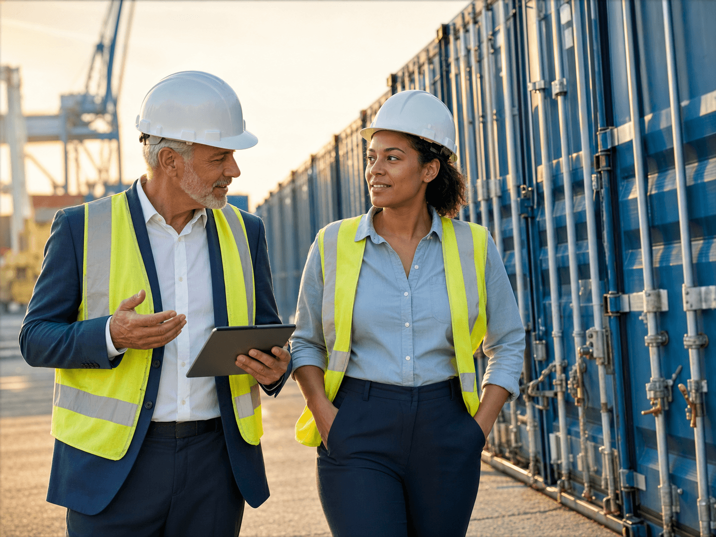 Logistics partners reviewing long-term container operations