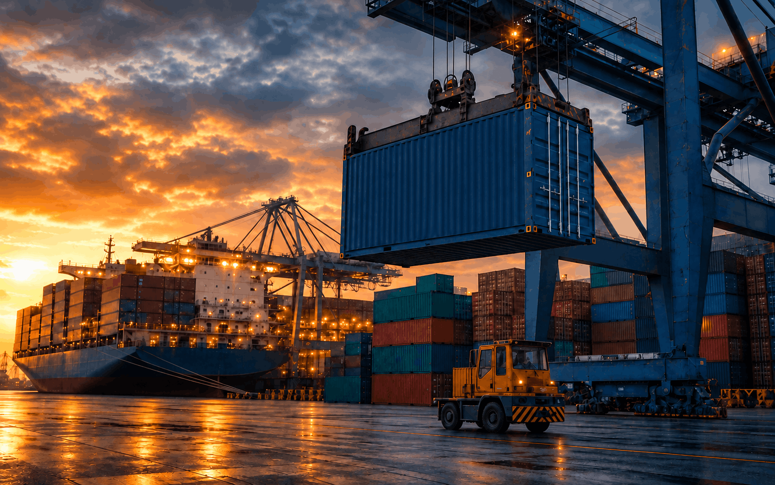 Container being handled at an active trading terminal